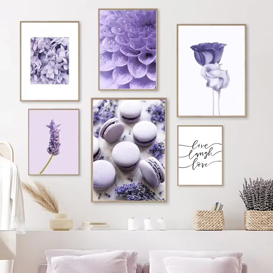 Lavender Oil - Fliederfarbene Lavendel-Schmetterlinge Wandkunst Leinwanddruck Nordische Naturposter