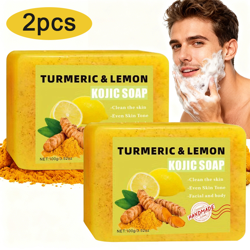 Turmeric - 2 Stück Kurkuma-Zitronensäure-Seife, sanfte Reinigung, Körperbad,